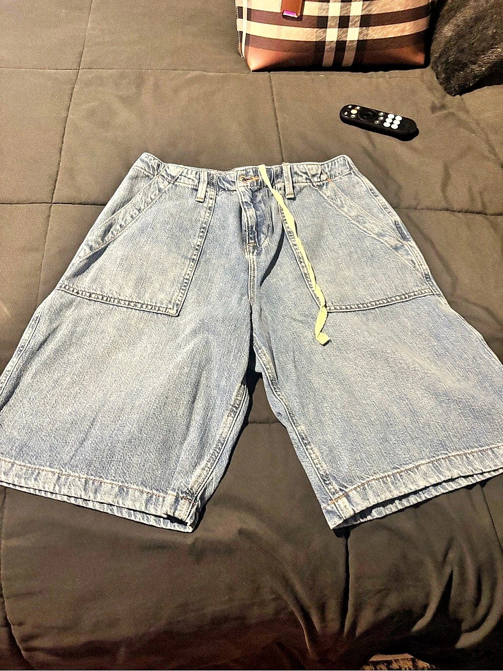 Good American Lite Drawstring Denim Shorts Blue Waist 26